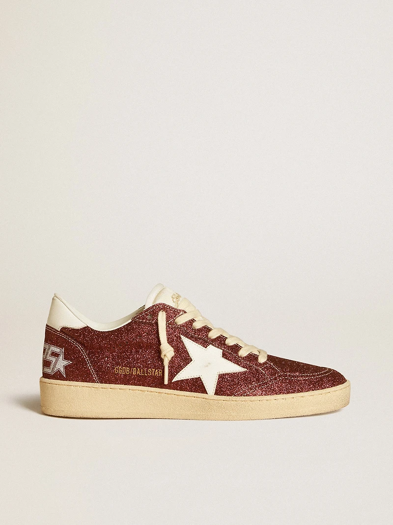 Ball star burgundy glitter with white leather and heel tab