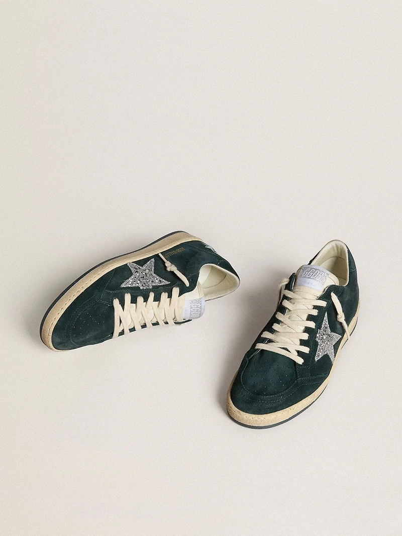 Women's Ball Star in green suede with silver glitter star