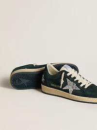 Women's Ball Star in green suede with silver glitter star