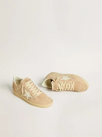Ball star suede and Swarovski crystals with leather metallic heel tab