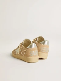 Ball star suede and Swarovski crystals with leather metallic heel tab