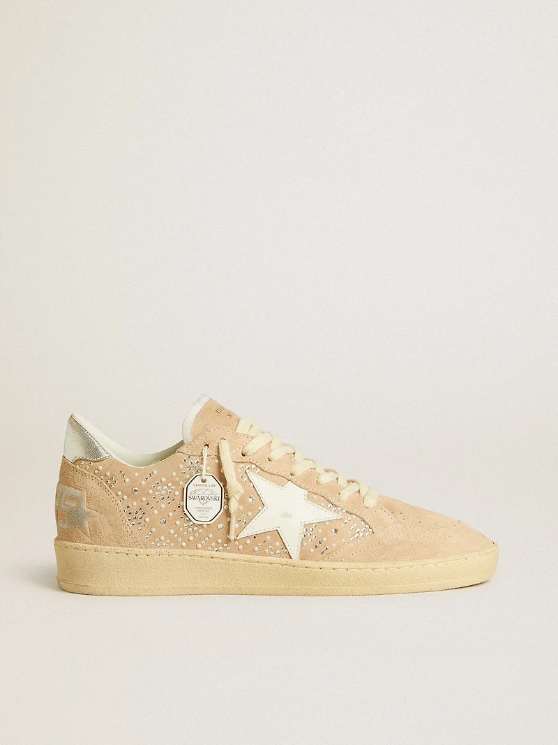 Ball star suede and Swarovski crystals with leather metallic heel tab