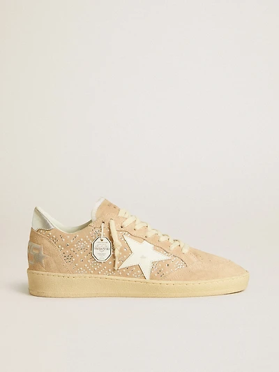 Ball star suede and Swarovski crystals with leather metallic heel tab