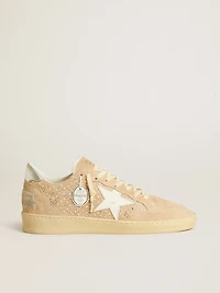 Ball star suede and Swarovski crystals with leather metallic heel tab