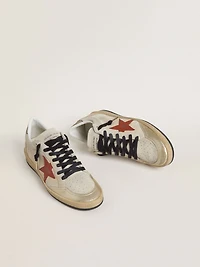 Ball star beige suede with red leather and metallic bronze foiled heel tab