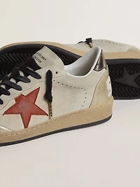 Ball star beige suede with red leather and metallic bronze foiled heel tab
