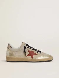 Ball star beige suede with red leather and metallic bronze foiled heel tab