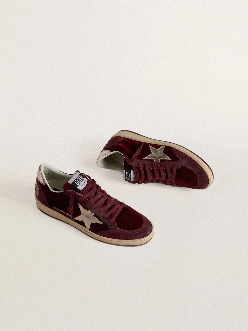 Women's Ball star burgundy velvet with gold metallic leather and heel tab