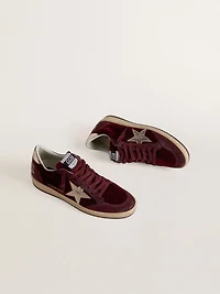 Women's Ball star burgundy velvet with gold metallic leather and heel tab