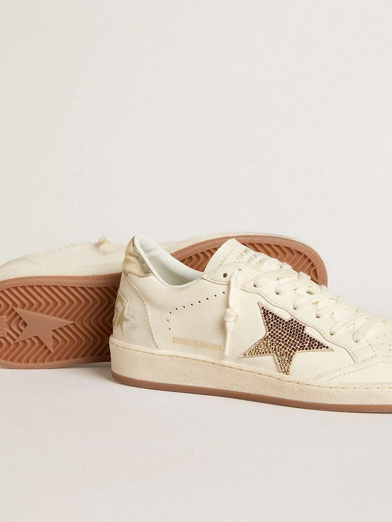 Women’s Ball star white leather with crystal and metallic heel tab