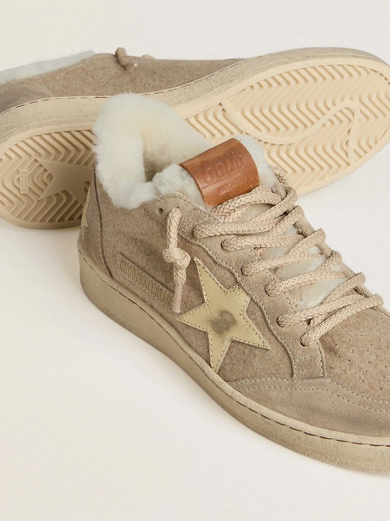 Women's Ball star wool with gold leather and white shearling lining