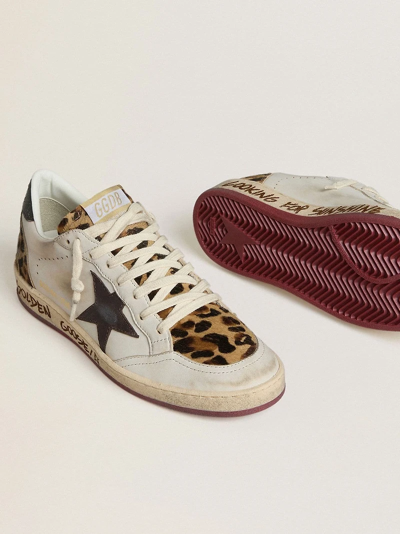 Women's Ball star with brown leather and leopard-print pony skin tongue