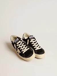 Women’s Hi Star black leather with silver glitter heel tab