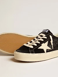 Women’s Hi Star black leather with silver glitter heel tab