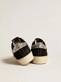 Women’s Hi Star black leather with silver glitter heel tab