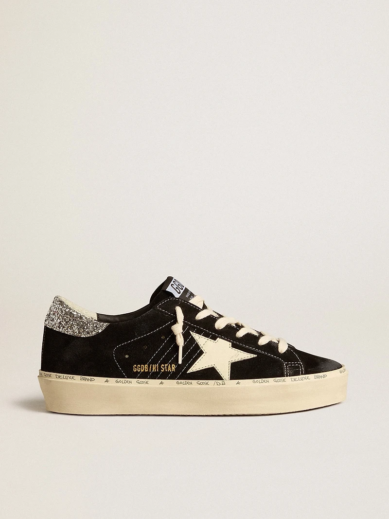 Women’s Hi Star black leather with silver glitter heel tab