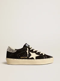 Women’s Hi Star black leather with silver glitter heel tab