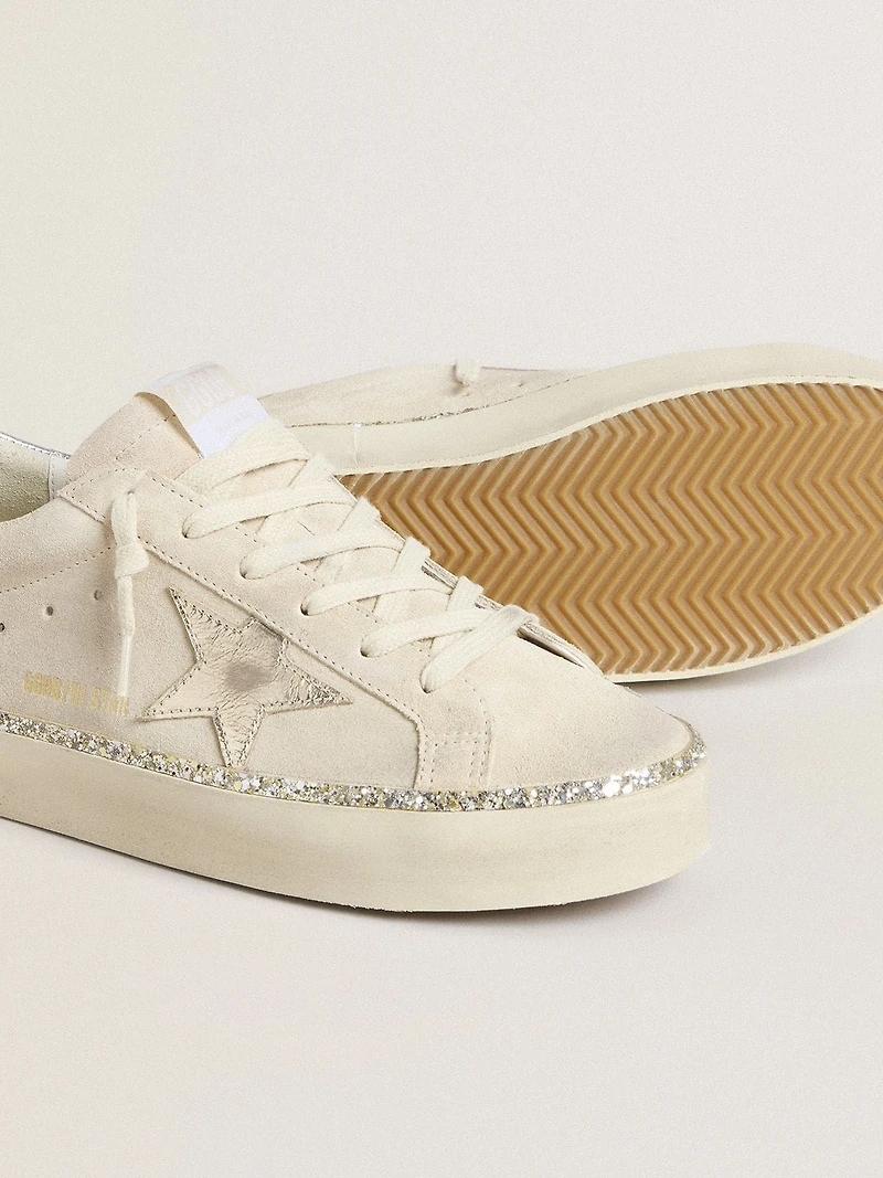 Hi star suede with silver metallic leather and heel tab