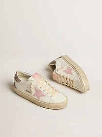 Hi star white leather with pink suede and glitter heel tab