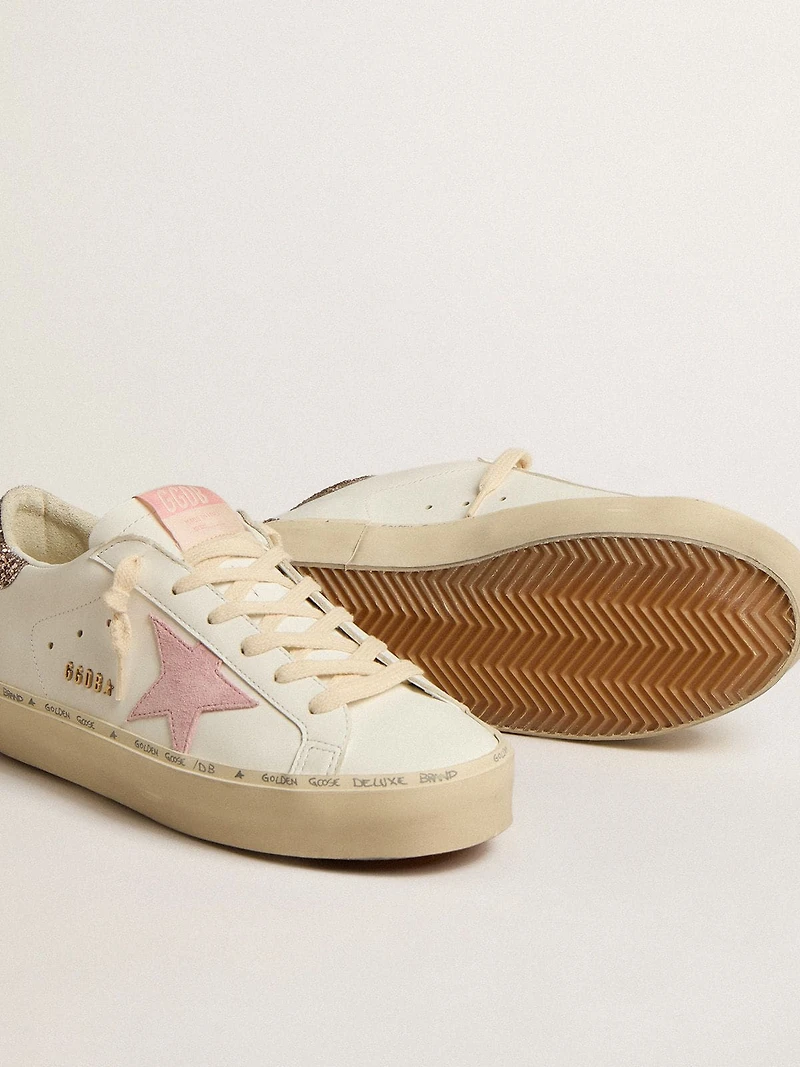 Hi star white leather with pink suede and glitter heel tab