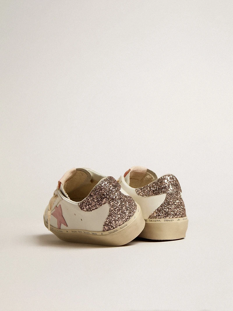 Hi star white leather with pink suede and glitter heel tab