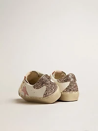 Hi star white leather with pink suede and glitter heel tab