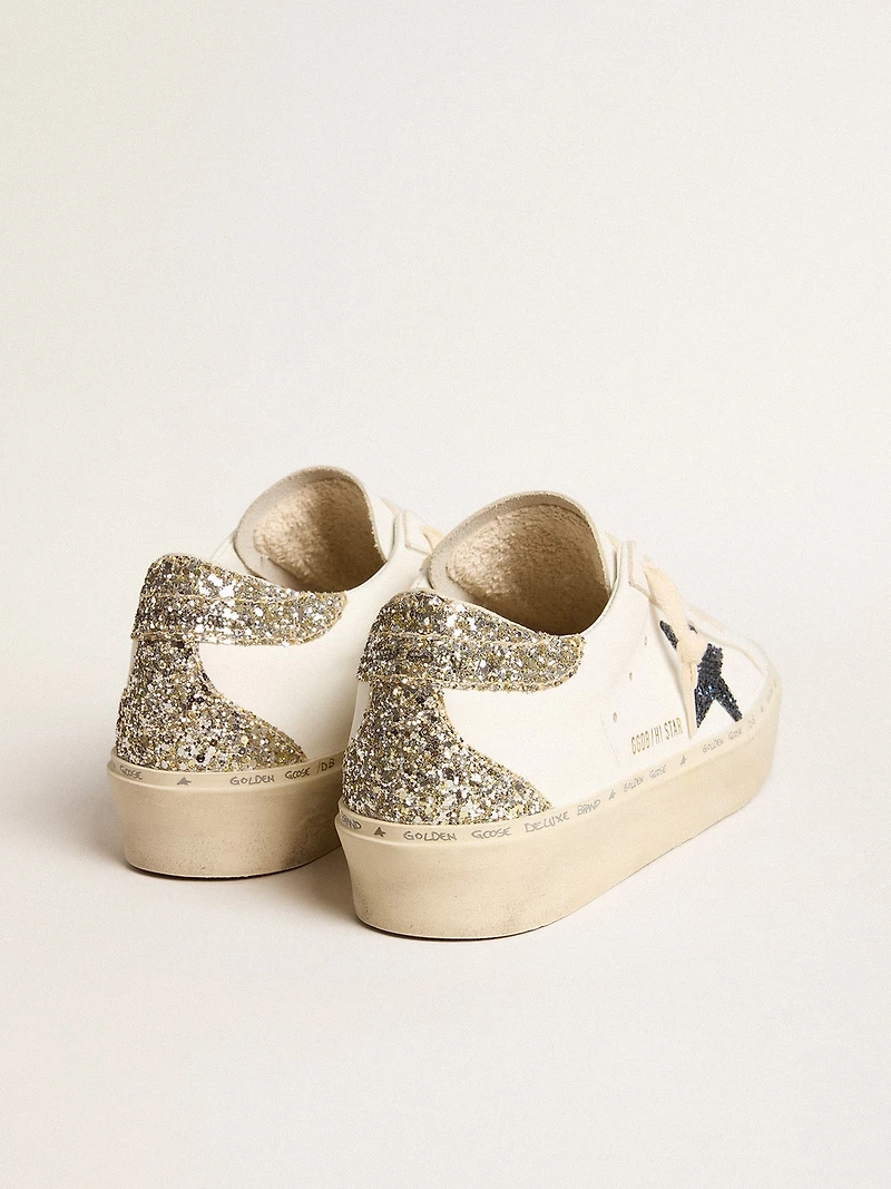 Women's Hi star with blue glitter and platinum heel tab