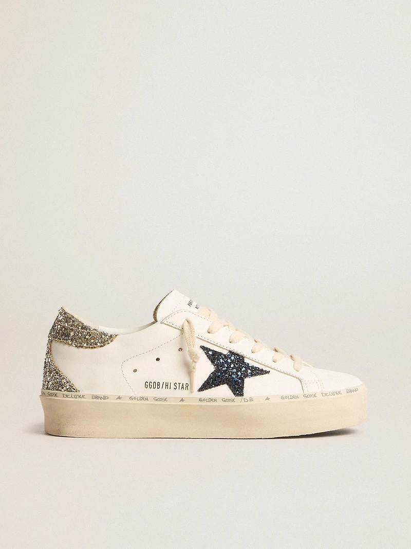 Women's Hi star with blue glitter and platinum heel tab