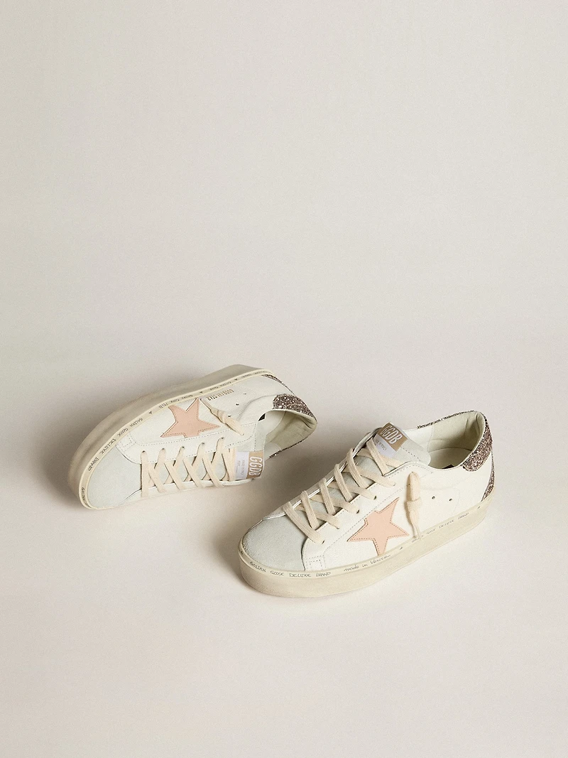 Hi star white nappa with pink leather and glitter heel tab
