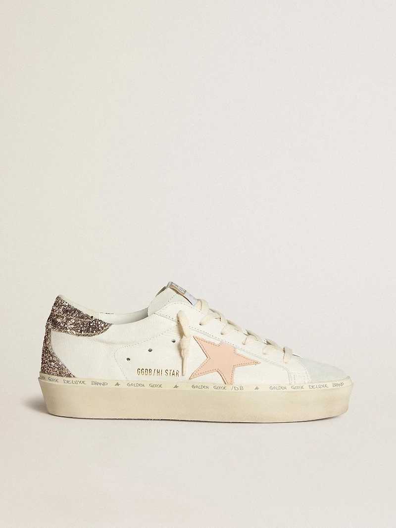Hi star white nappa with pink leather and glitter heel tab
