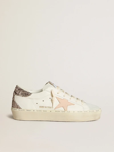 Hi Star in white nappa with pink leather star and glitter heel tab
