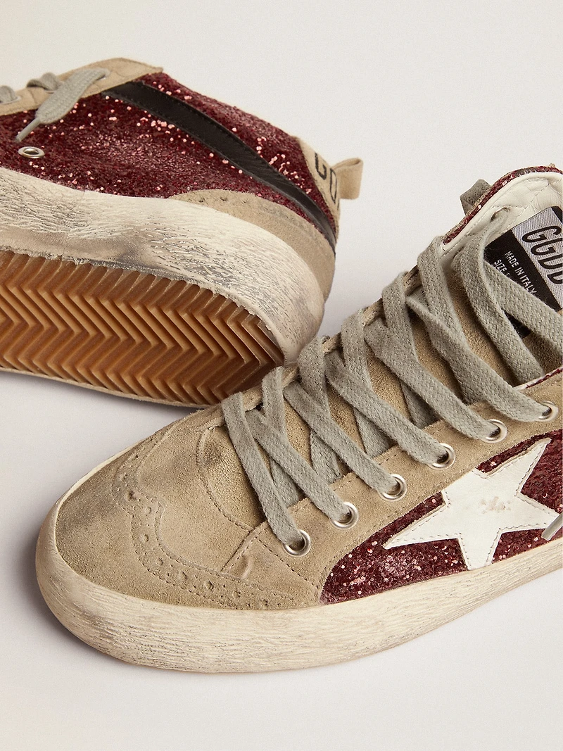 Women's Mid star burgundy glitter with gray inserts and white
