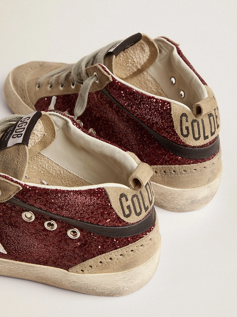 Women's Mid star burgundy glitter with gray inserts and white