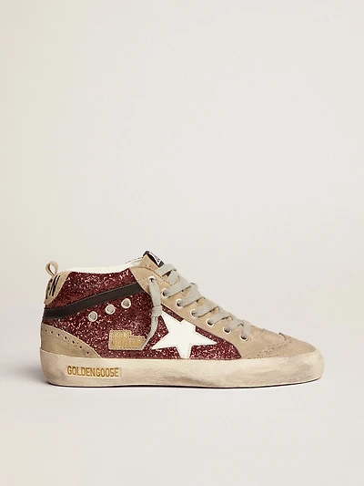 Women's Mid star burgundy glitter with gray inserts and white
