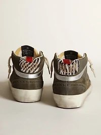 Women’s Mid-Star in olive-green suede with black glitter star and pony skin heel tab