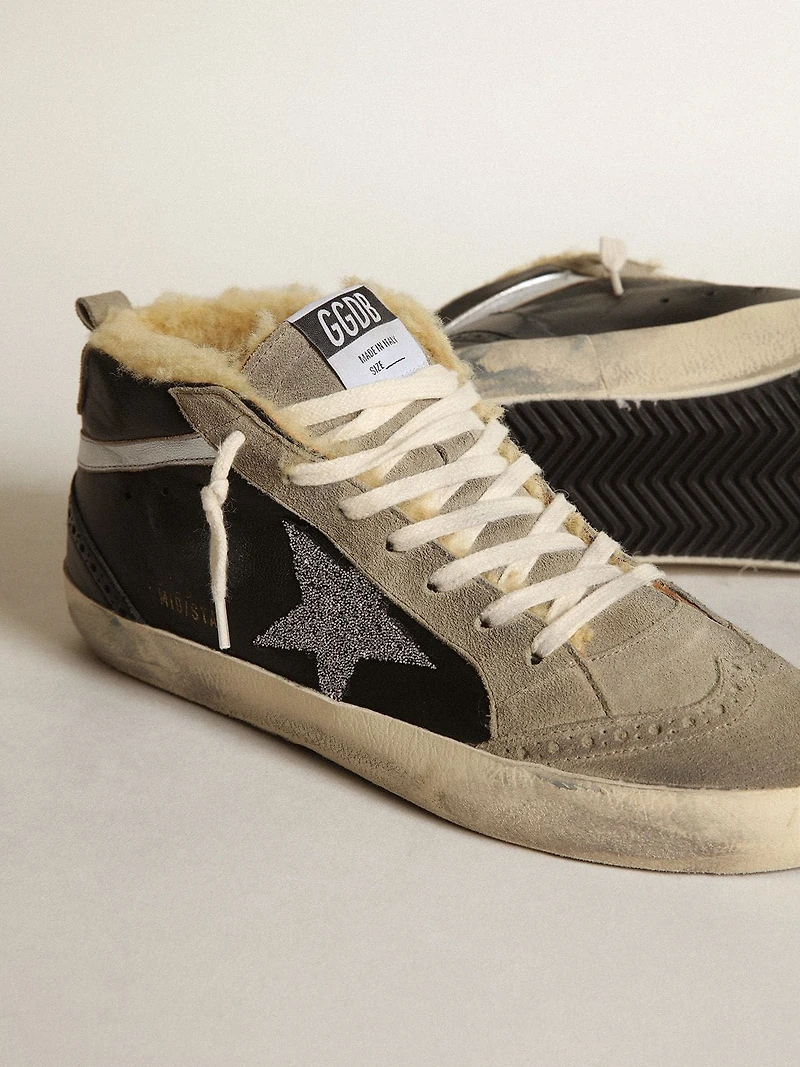 Women's Mid star black nappa leather with Swarovski crystal and beige shearling lining