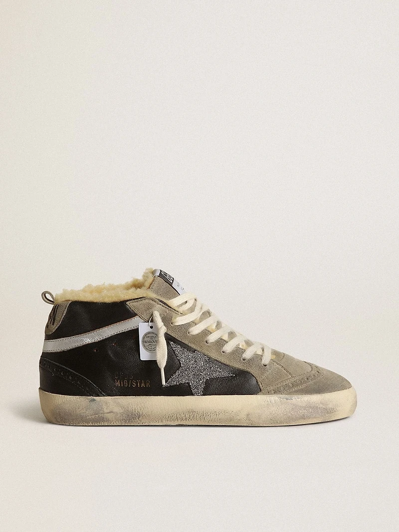 Women's Mid star black nappa leather with Swarovski crystal and beige shearling lining