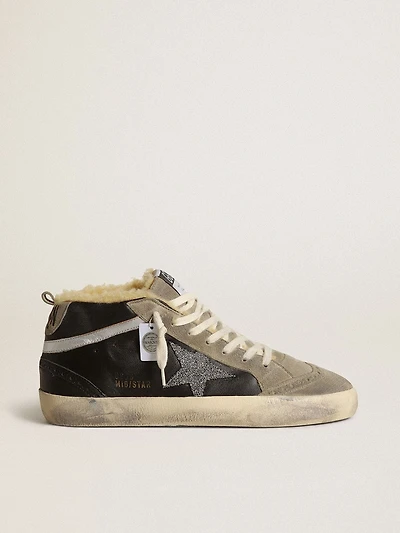 Women's Mid star black nappa leather with Swarovski crystal and beige shearling lining