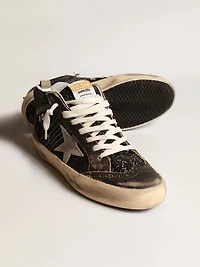 Women’s Mid star black glitter with dove-gray suede and heel tab