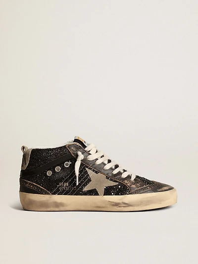 Women’s Mid star black glitter with dove-gray suede and heel tab
