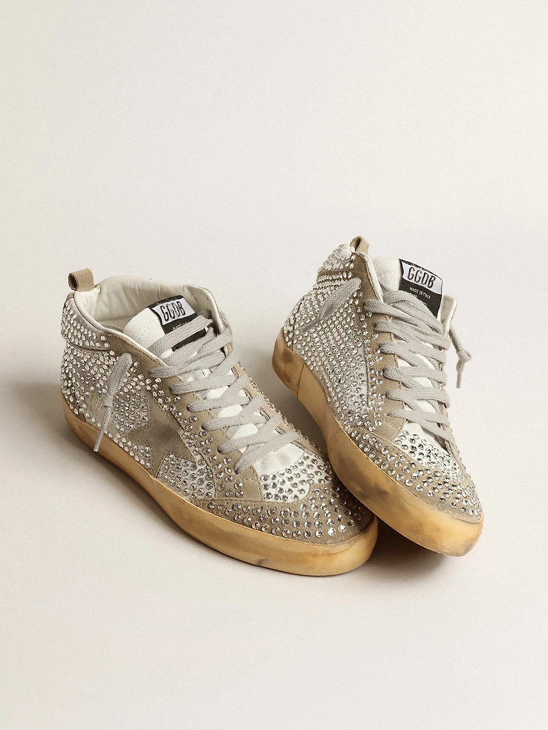 Women’s Mid Star white and dove-gray suede with Swarovski crystals