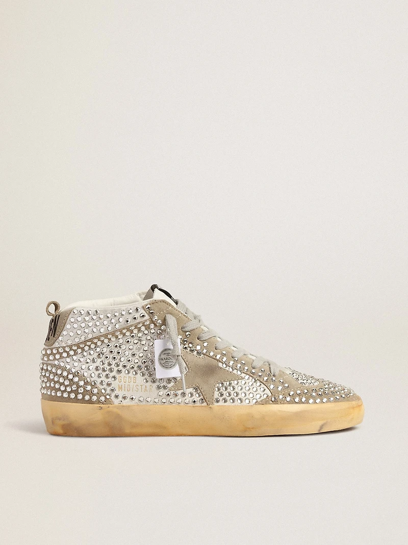 Women’s Mid Star white and dove-gray suede with Swarovski crystals