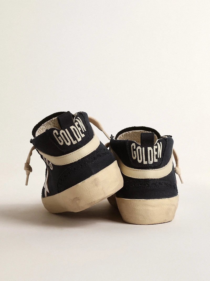 Mid Star in blue cotton with silver star and leather flash