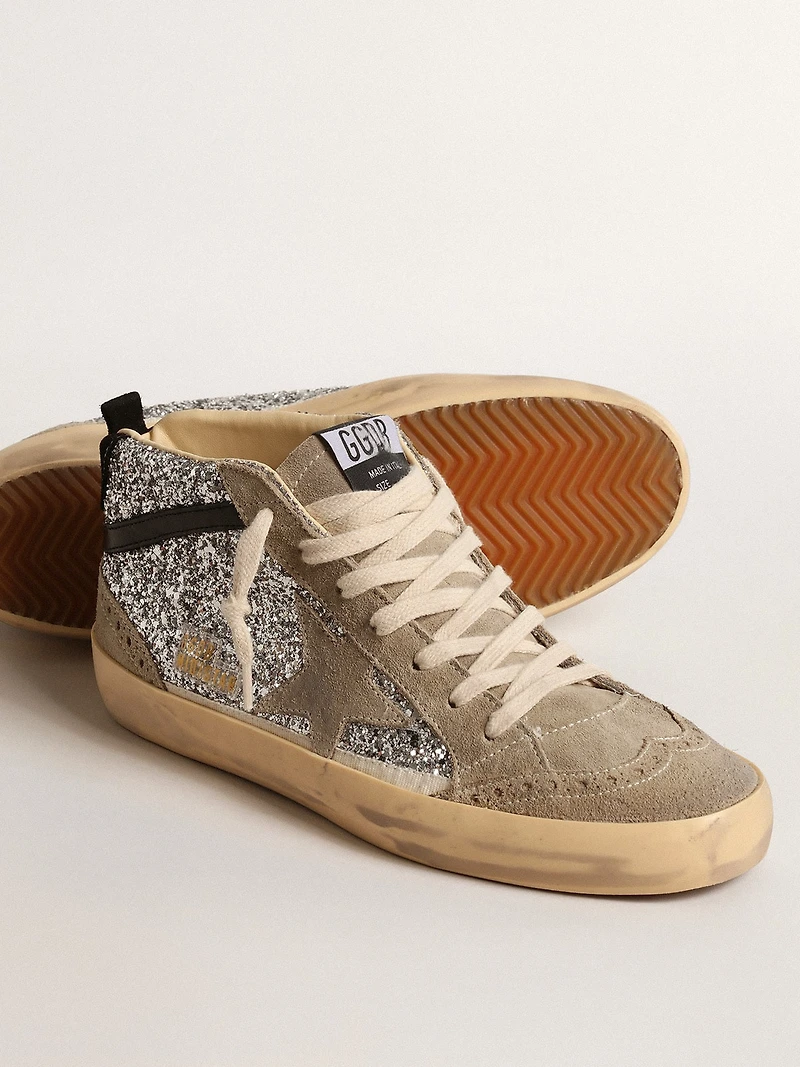 Mid star silver glitter with suede and black flash