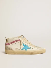 Women's Mid star leather with light blue and fuchsia suede flash platinum studs