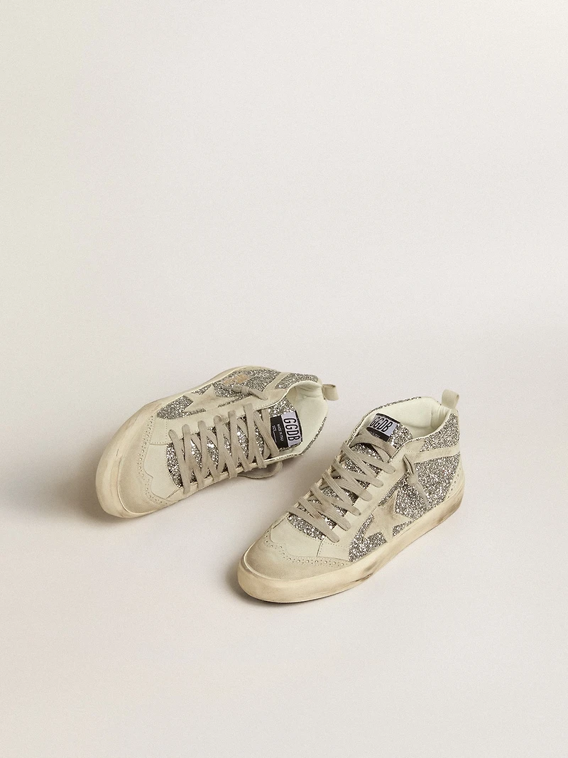 Mid star silver glitter with ice-gray suede and flash