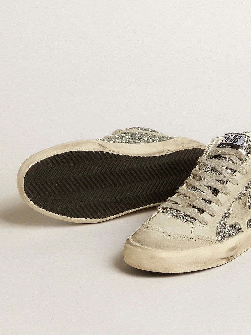 Mid star silver glitter with ice-gray suede and flash