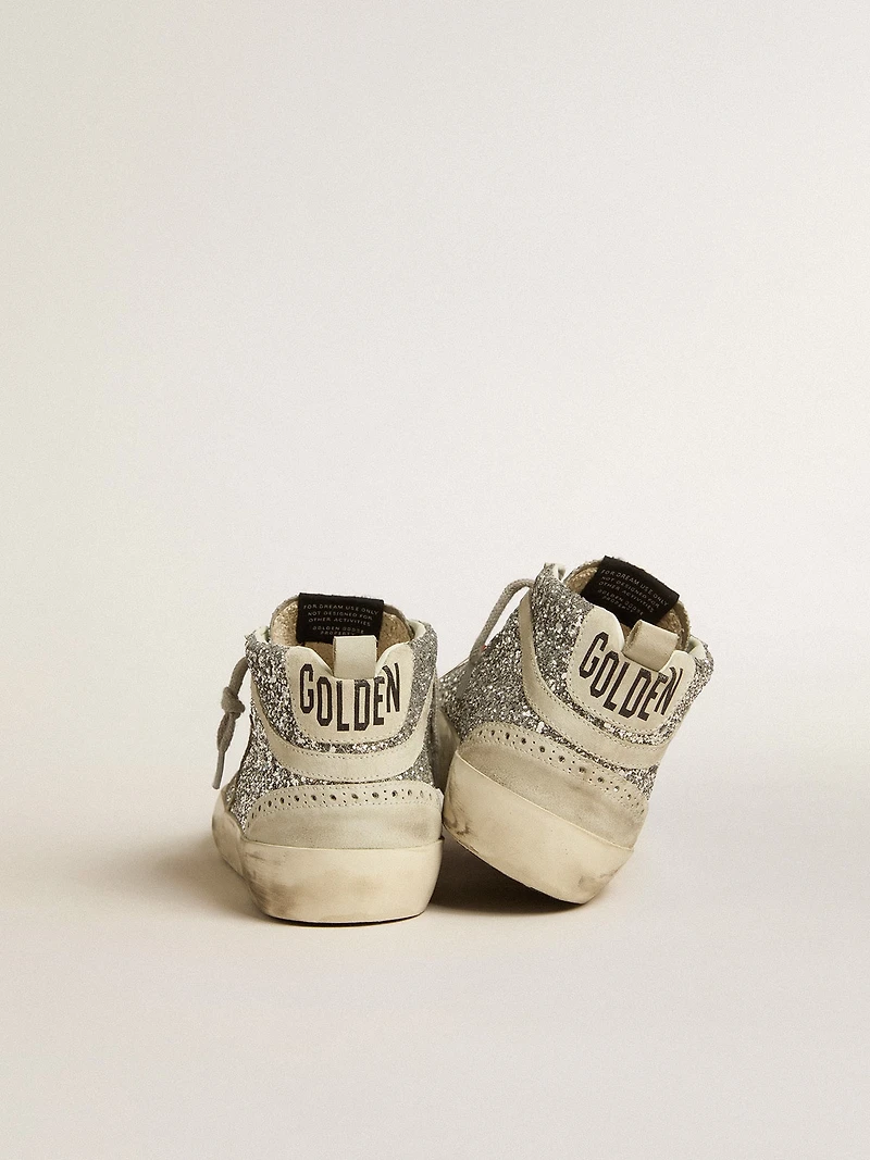 Mid star silver glitter with ice-gray suede and flash
