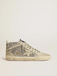 Mid star silver glitter with ice-gray suede and flash