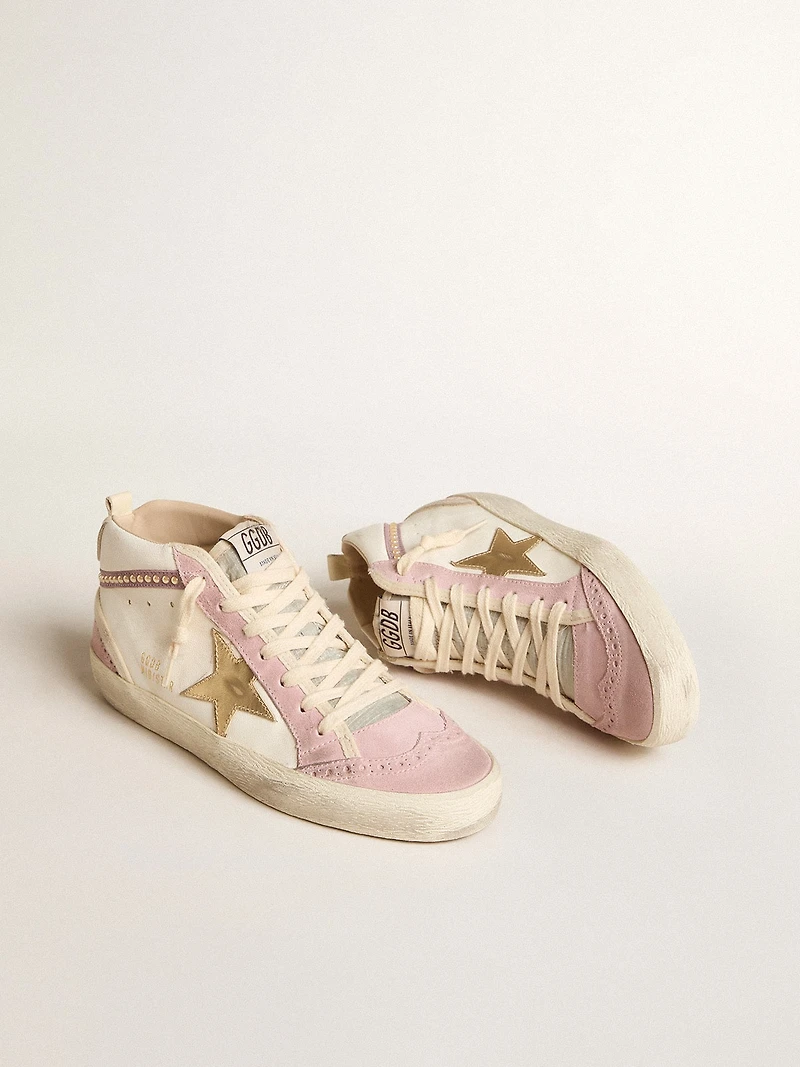 Mid star with gold leather and pink suede flash pearls
